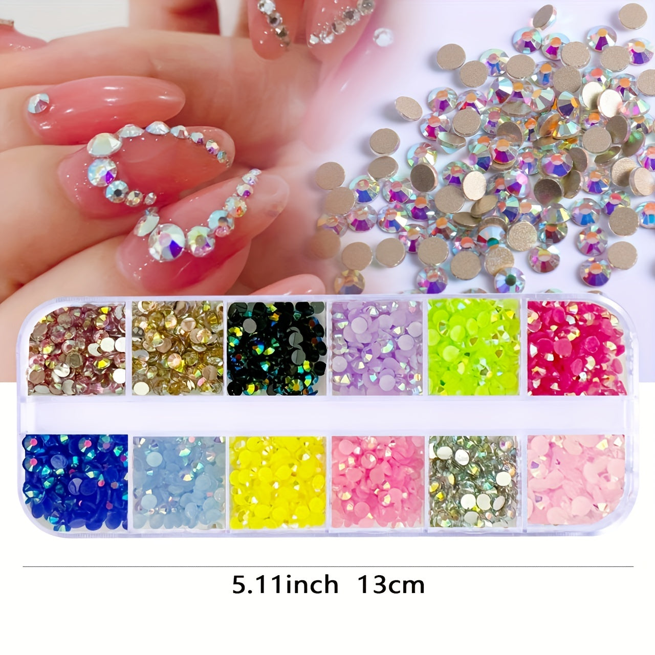 Nail Art Rhinestones Kit Tweezers Pen Glue 24 Colors Round Nail Rhinestones