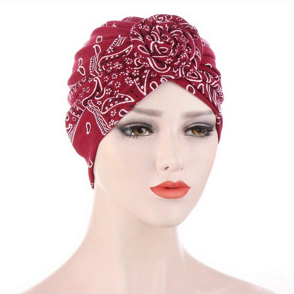 Flower Paisley Print Turban Cap Casual Solid Headwrap