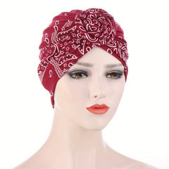 Flower Paisley Print Turban Cap Casual Solid Headwrap