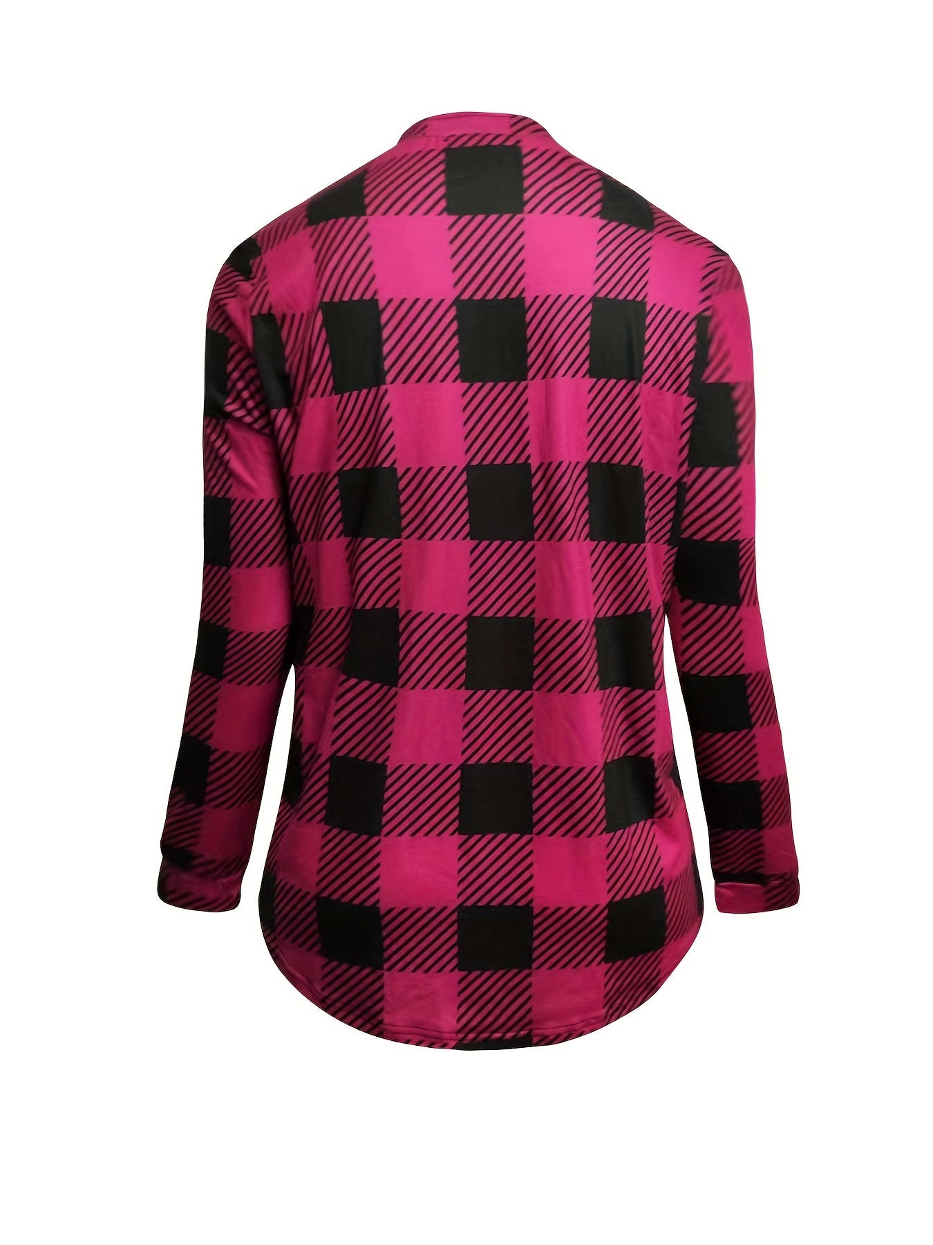 Gingham Print Button Long Sleeve Blouse