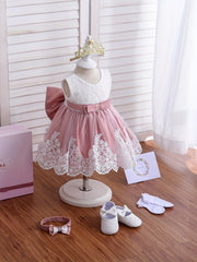 Baby Girls Lace Mesh Bowknot Sleeveless Princess Dress