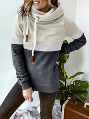 Block Turtle Neck Hoodie Casual Long Sleeve Drawstring Hoodies