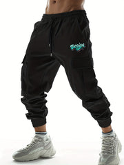 Gradient Letter Print Casual Stretch Cargo Pants Men Joggers Spring Fall