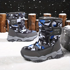 Boys Camo Comfort Snow Boots Soft Warm Plus Fleece Outdoor Walking Hiking