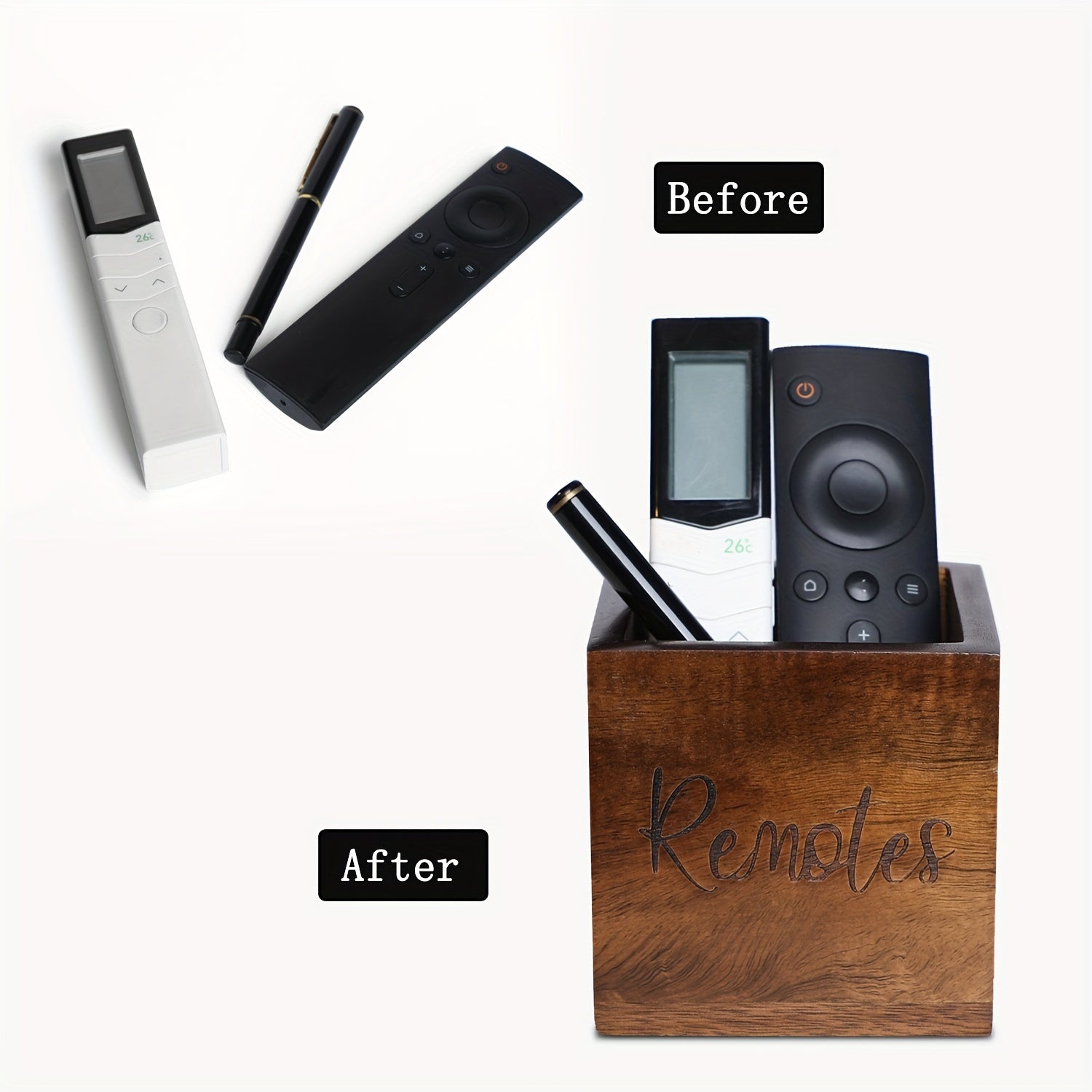 Wooden Remote Control Stationery Storage Box for Household Organization