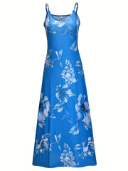 Floral Print Stretch V Neck Maxi Dress