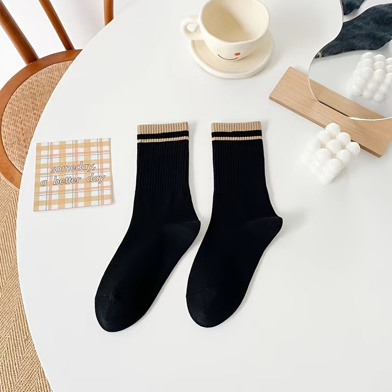 5 Pairs Cotton Crew Socks for Spring Summer Sports
