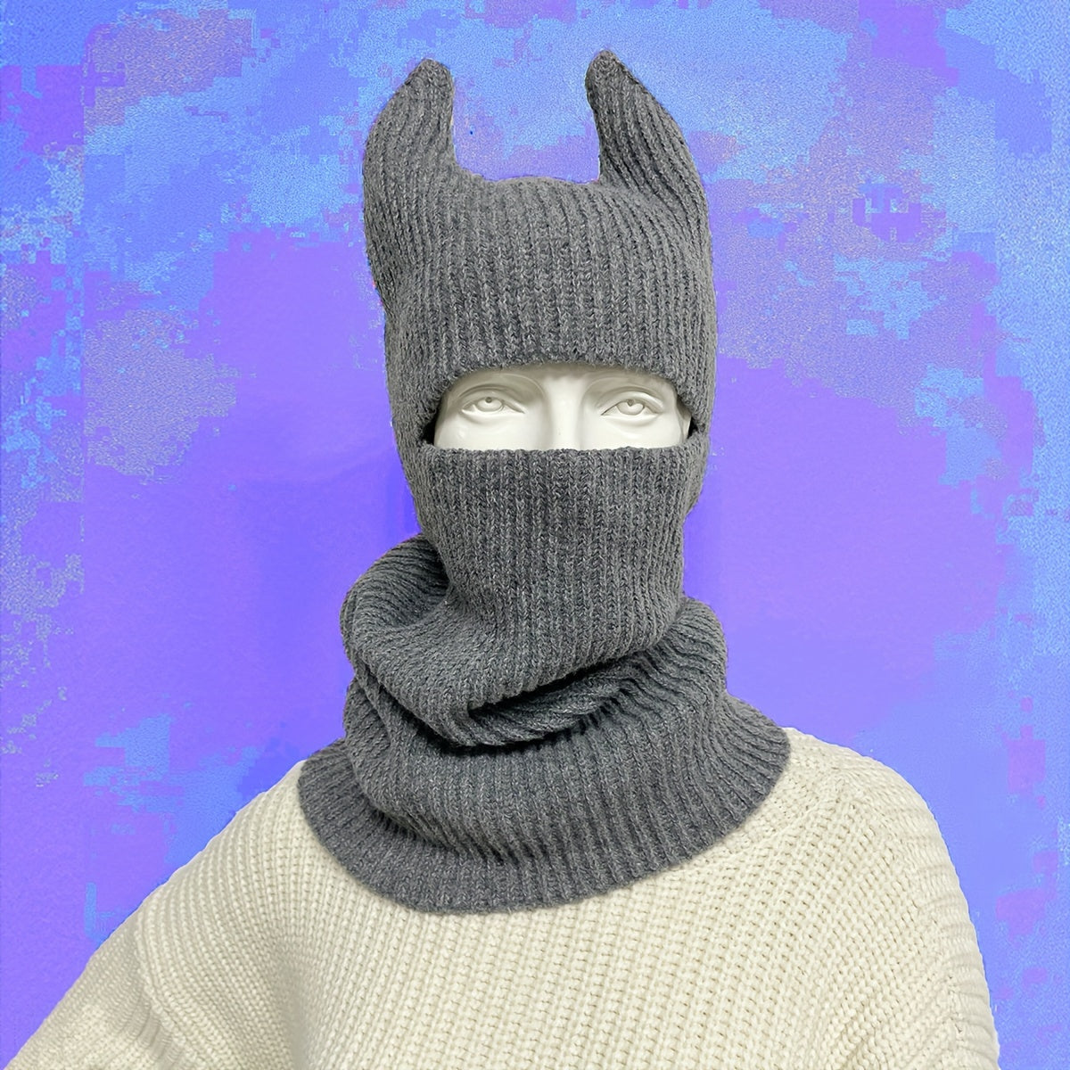 Monster Horn Balaclava Solid Ski Mask Elastic Knitted Mask Unisex Warm Knit Hat