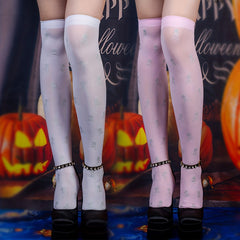 Skull Print Y2K Over The Knee Socks