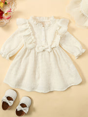 Baby Girls Boho Style Long Sleeve Ruffle Jacquard Dress