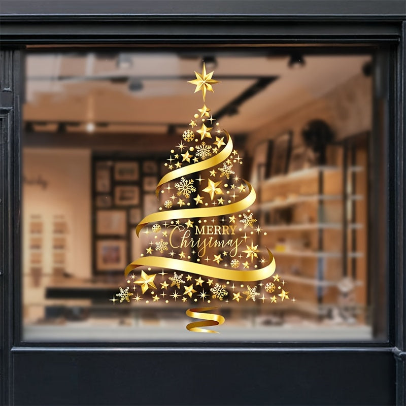 Golden Christmas Tree Window Stickers