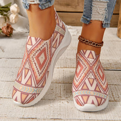Women's Geometric Pattern Knit Mesh Casual Flat Shoes