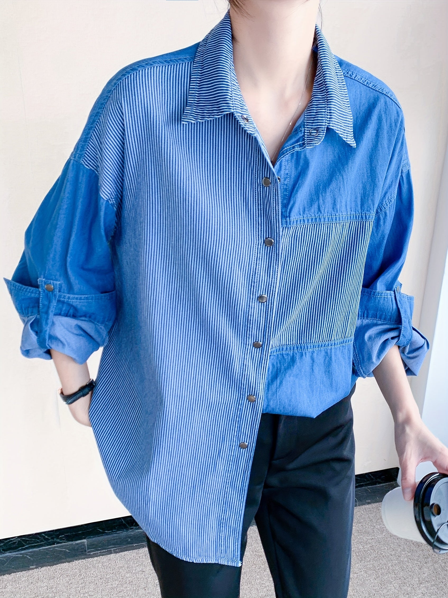 Colorblock Stripe Denim Top