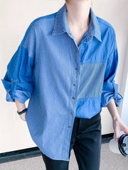 Colorblock Stripe Denim Top