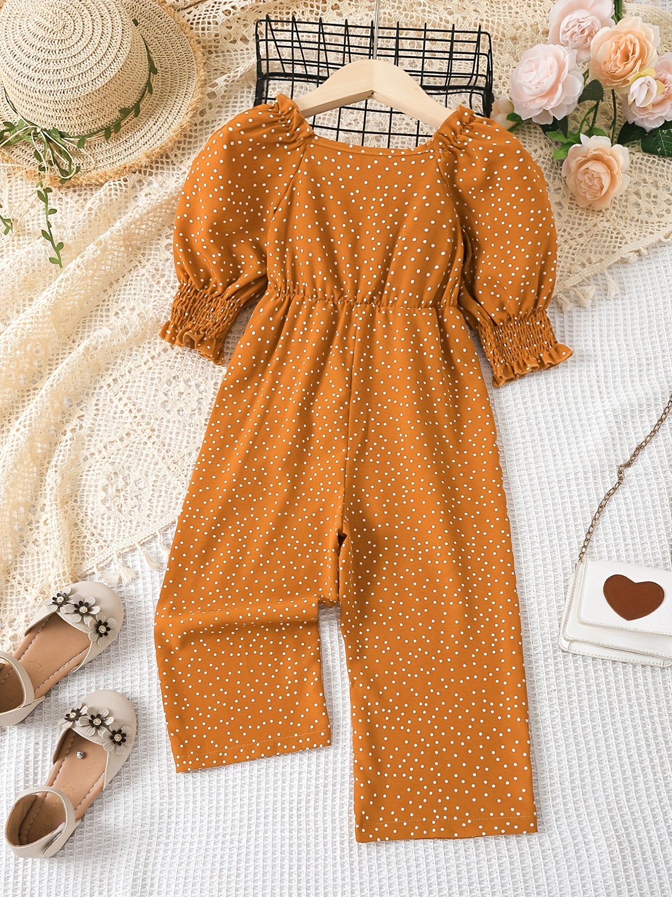 Toddler Girls Polka Dot Graphic Rompers Wide Leg Jumpsuits