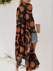 Sun & Moon Print Side Split Open Front Cover Up Cardigan