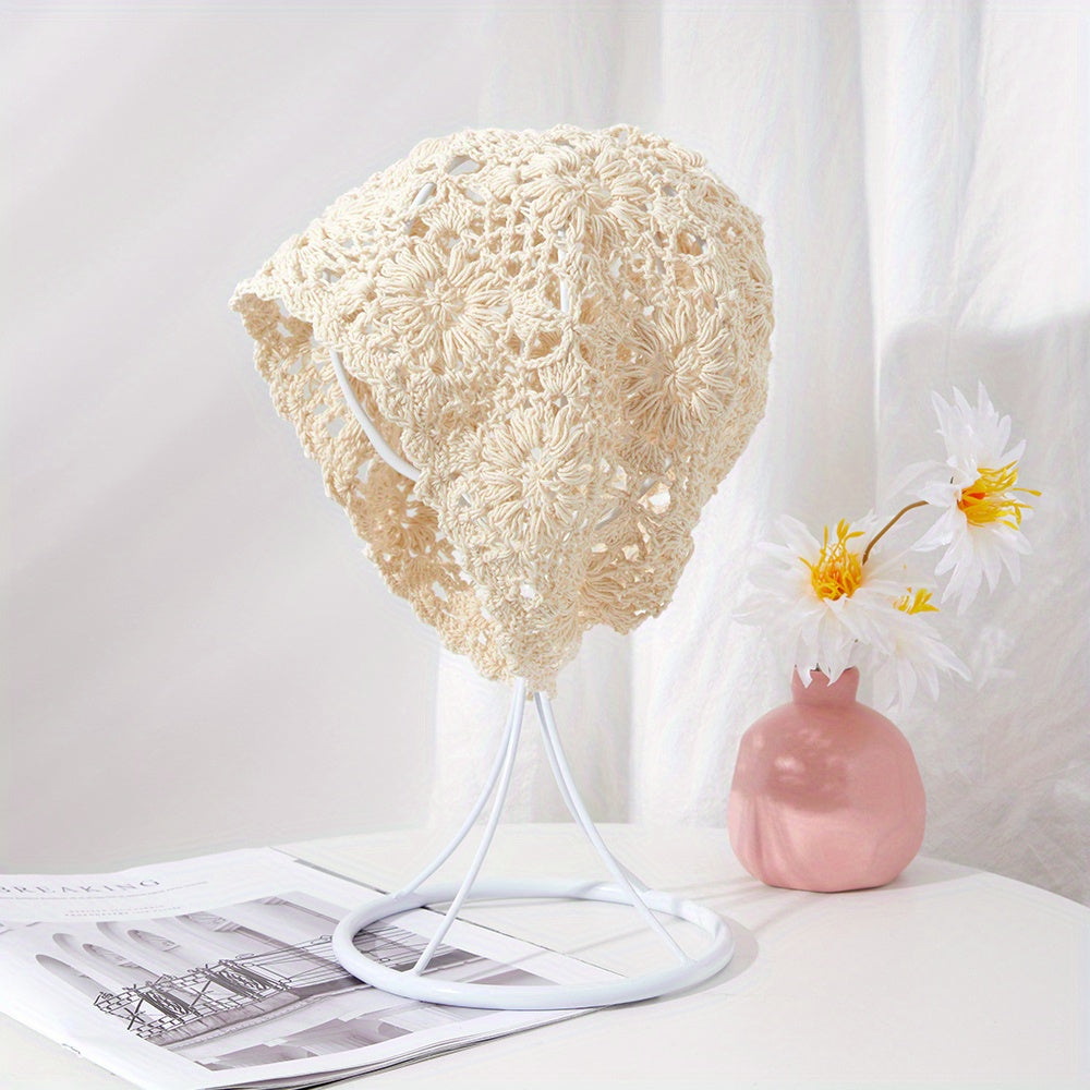 Crochet Beanie Solid Flower Cloche Hat Breathable Knit Hat