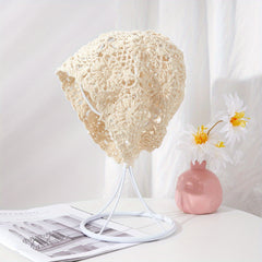 Crochet Beanie Solid Flower Cloche Hat Breathable Knit Hat
