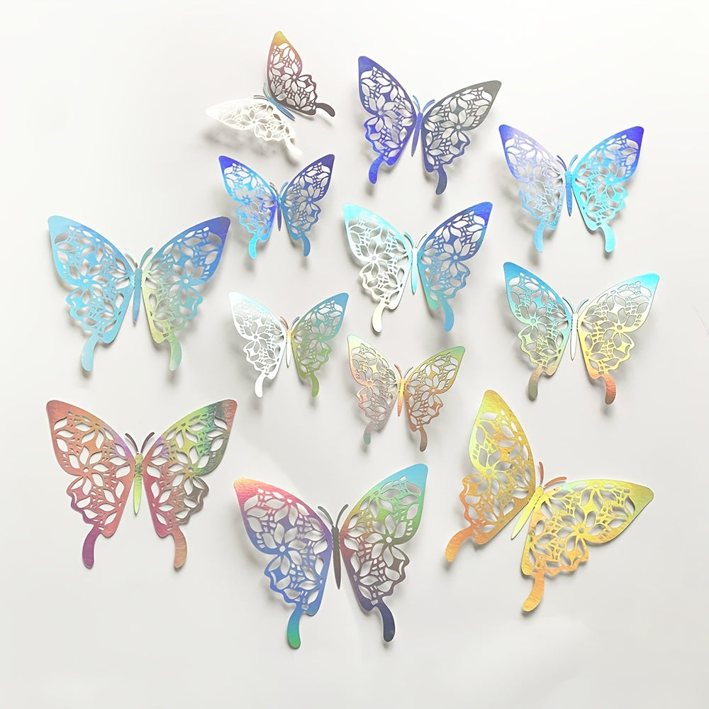 12 Piece 3D Colorful Silvery Butterfly Wall Sticker