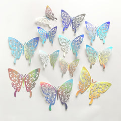 12 Piece 3D Colorful Silvery Butterfly Wall Sticker