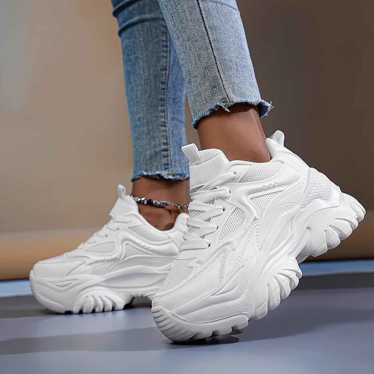 Solid Chunky Sneakers Wear Resistance Non Slip Skate Shoes