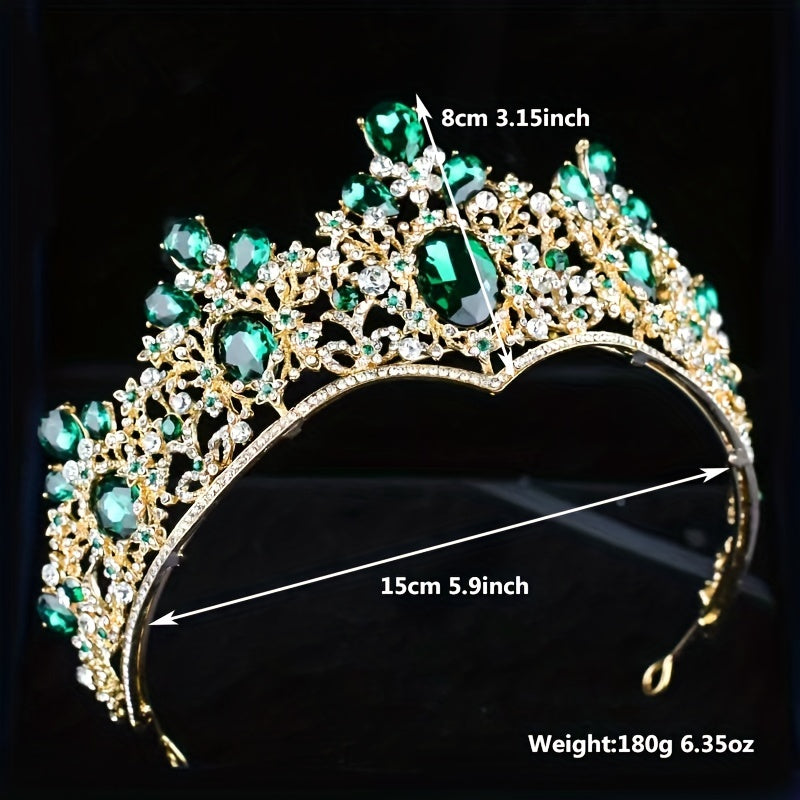 Green Crystal Crown Tiara Baroque Style Headband Hair Accessories