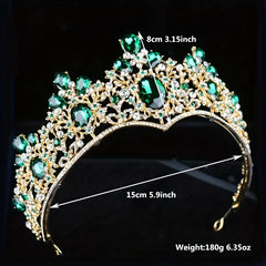 Green Crystal Crown Tiara Baroque Style Headband Hair Accessories