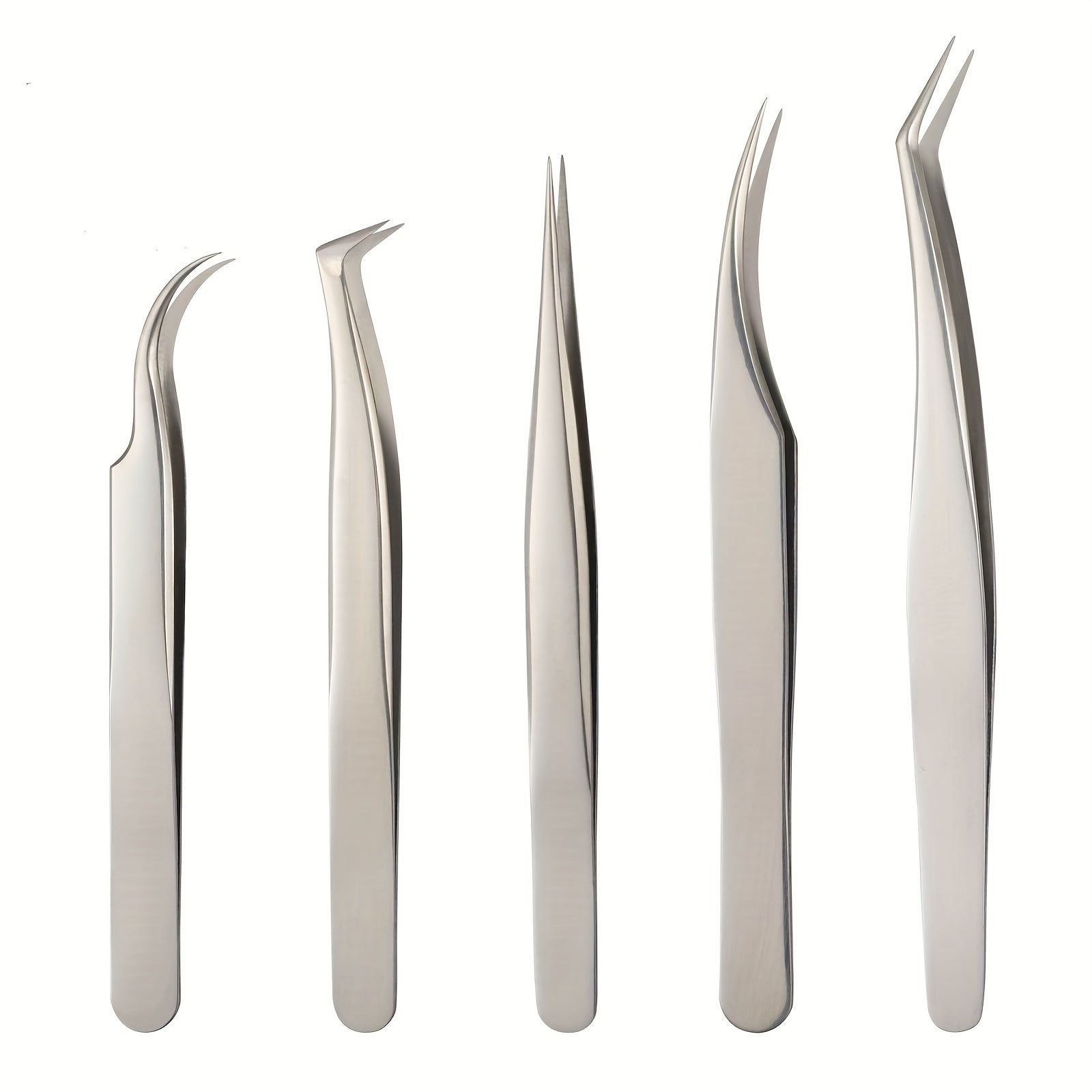 5pcs Eyelash Extension Tweezers Set Curved Straight Pointed Tip Applicator Tool