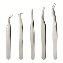 5pcs Eyelash Extension Tweezers Set Curved Straight Pointed Tip Applicator Tool