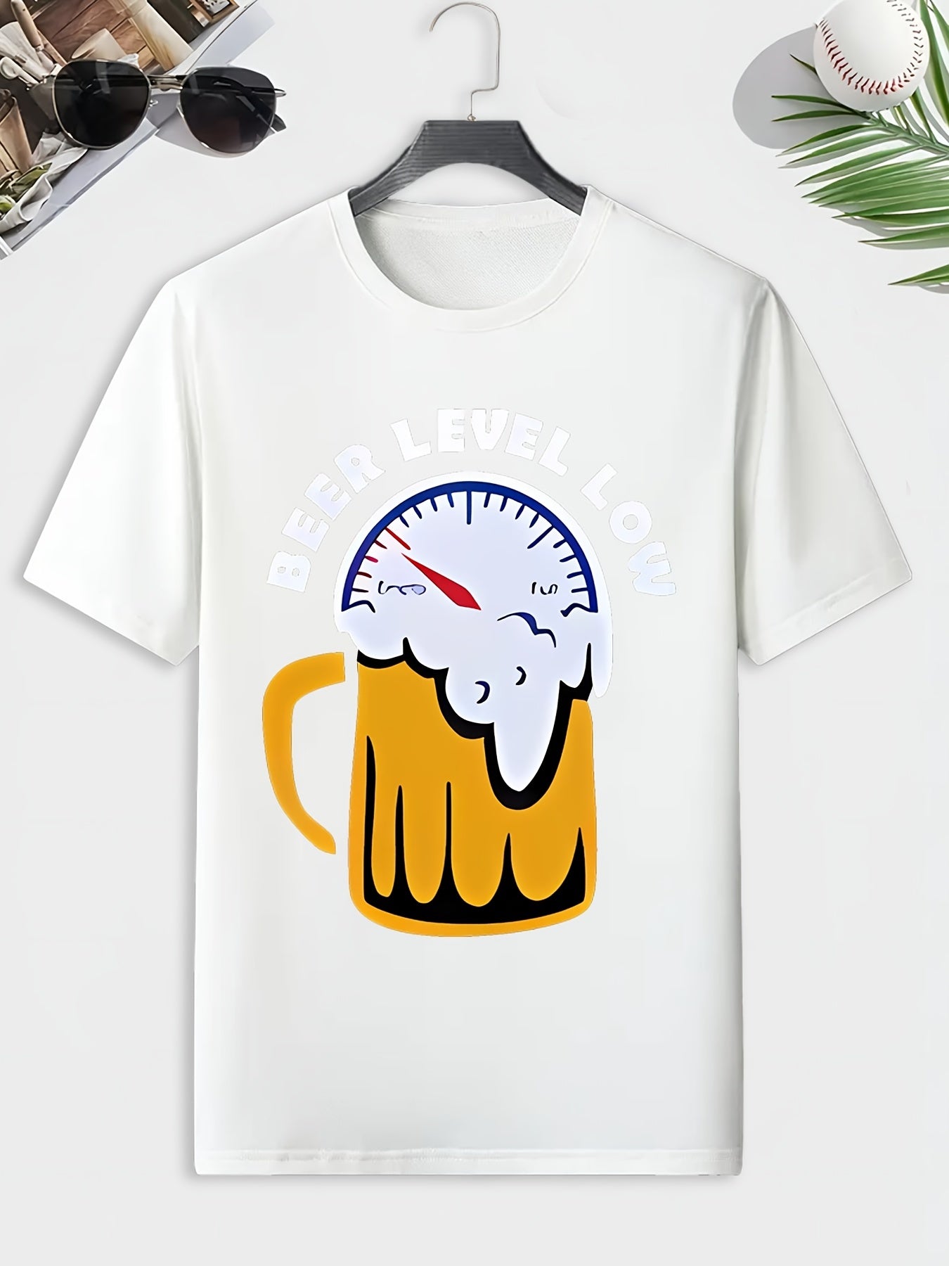 Men's Beer Level Print T shirt Active Comfy Crew Neck Tee