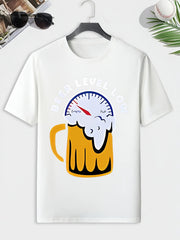 Men's Beer Level Print T shirt Active Comfy Crew Neck Tee
