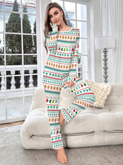 Christmas Print Pajama Set Long Sleeve Top & Pants