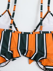 Colorblock Ruffle Trim Cut Out One Piece Swimsuit Women's Plus