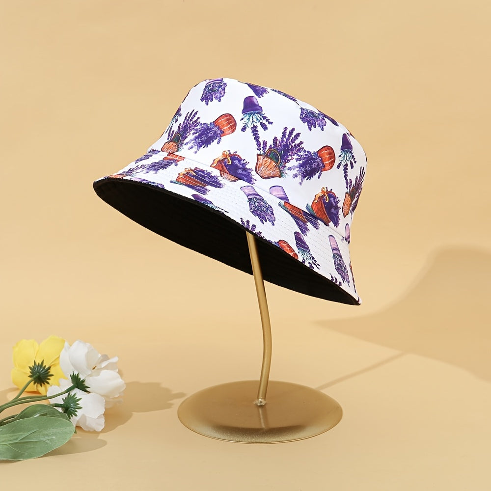 Purple Lavender Print Reversible Sun Hat Bucket Hat