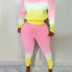 Ombre Print Pullover Top & Joggers Set