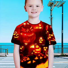 Kids Halloween Pumpkin Face 3D Print Casual T-shirt