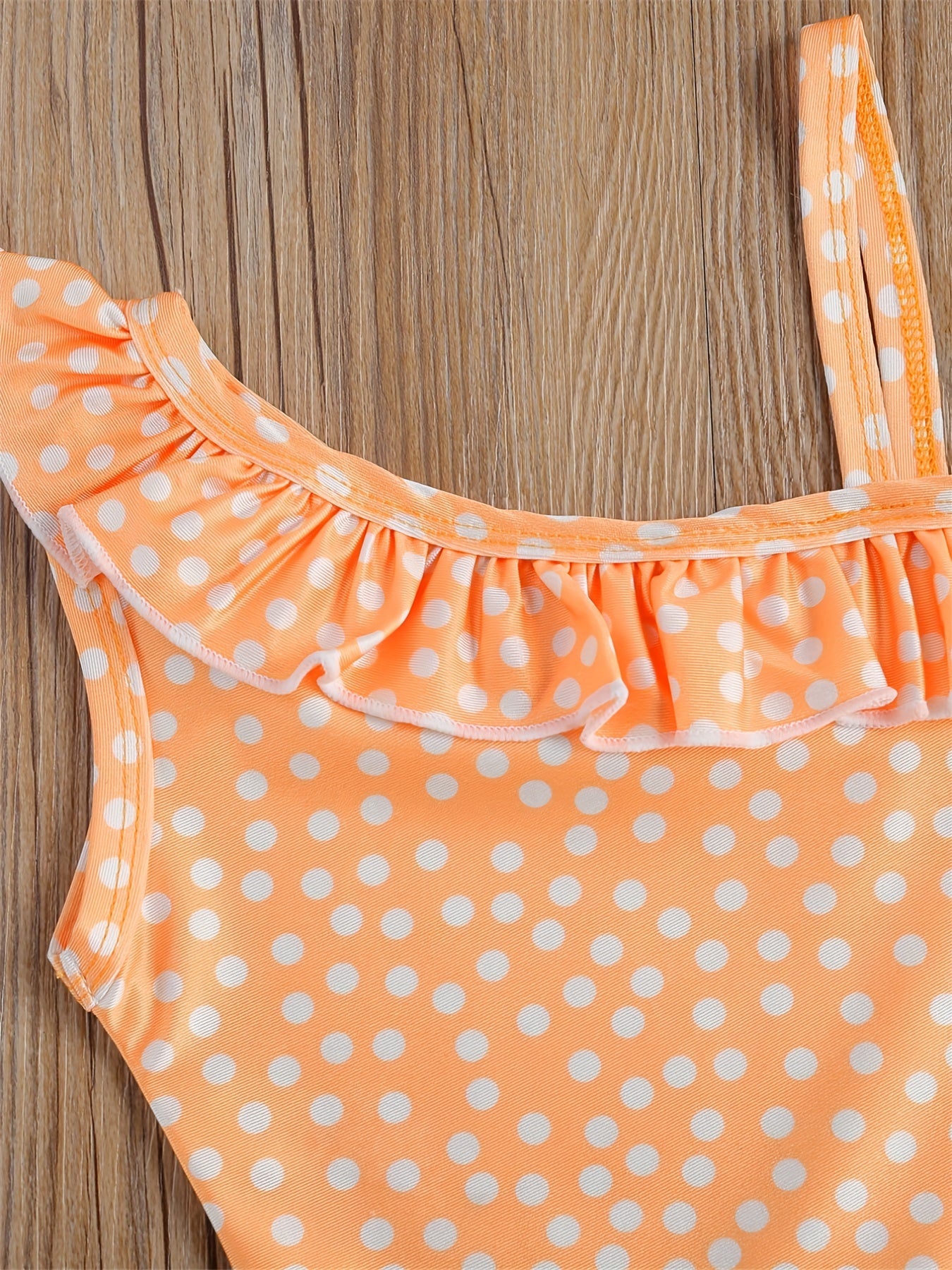 Toddler Girls Polka Dot Ruffle Trim One Piece Swimsuit