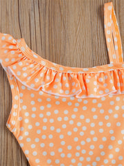 Toddler Girls Polka Dot Ruffle Trim One Piece Swimsuit