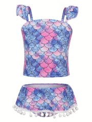 Toddler Girls Bikini Tankini Swimsuit Ruffle Trim Top & Skort Set