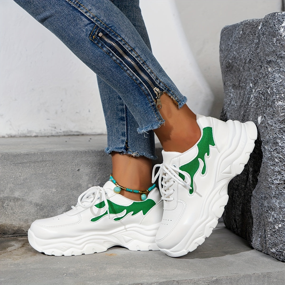 Women's Colorblock Platform Sneakers Lace Up Running Shoes