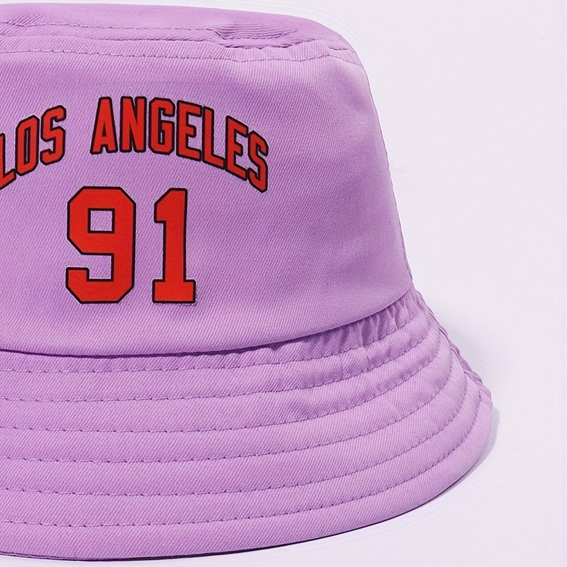 LOS ANGELES 91 Purple Bucket Hat Lightweight Sunscreen Fisherman Cap