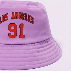 LOS ANGELES 91 Purple Bucket Hat Lightweight Sunscreen Fisherman Cap