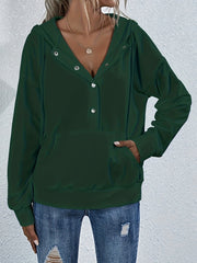 Solid Half Button Kangaroo Pocket Hoodie