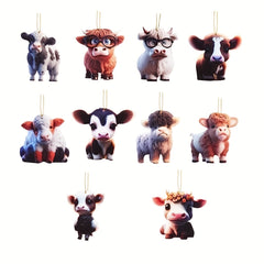10pcs Cartoon Cow Ornament Car Interior Animal Pendant Home Decoration