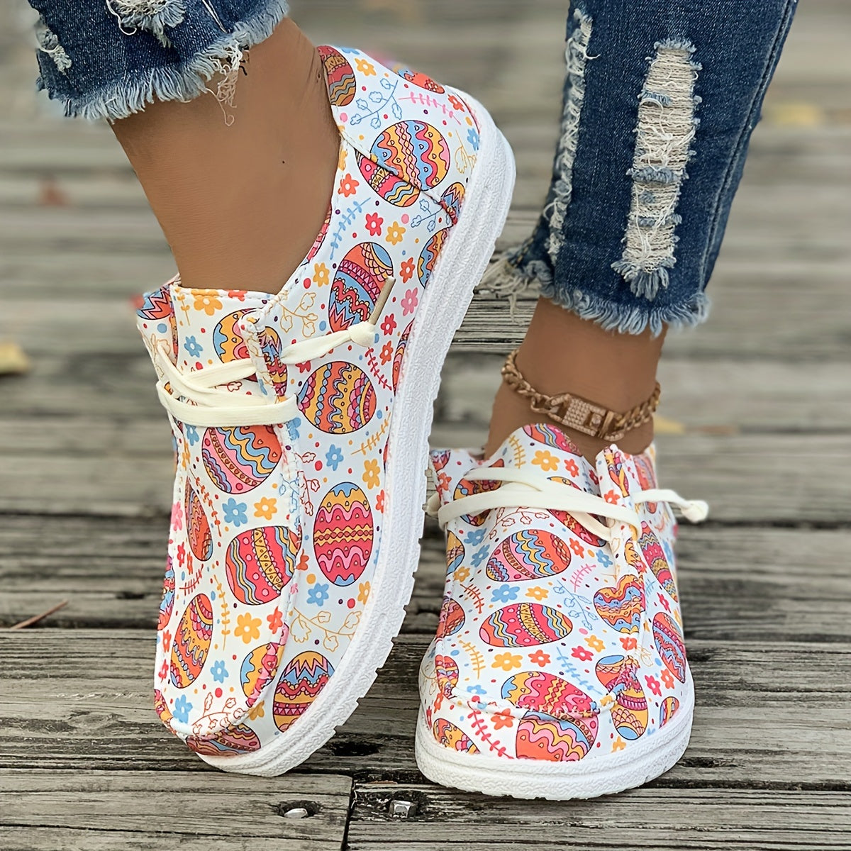 Colorful Pattern Flat Skate Shoes Non Slip Sneakers Lightweight