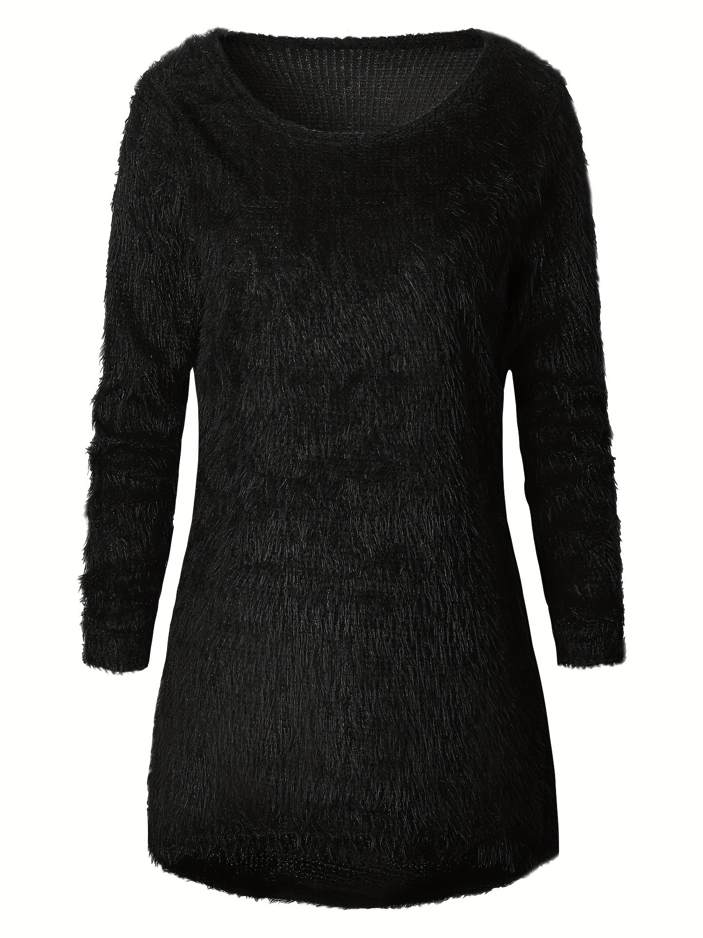 Casual Sweater Women's Plus Solid Fluffy Pullover