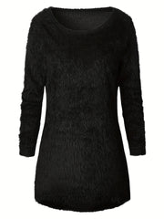 Casual Sweater Women's Plus Solid Fluffy Pullover