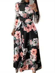 Floral Print High Neck Maxi Dress Plus Size