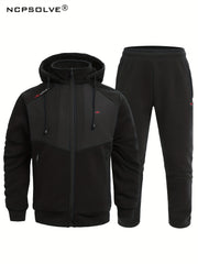 Men's Sports Suit Thick Active Zip Up Hooded Jacket & Comfy Pants