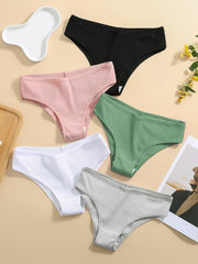5 Pcs Ribbed Sports Panties Comfy & Breathable Hipster Panties